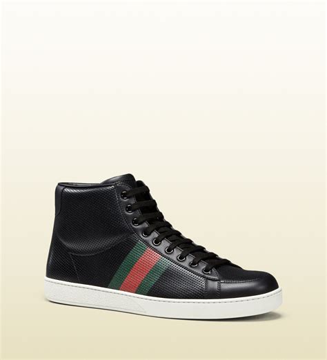 gucci mens hight tops black|gucci leather high top sneaker.